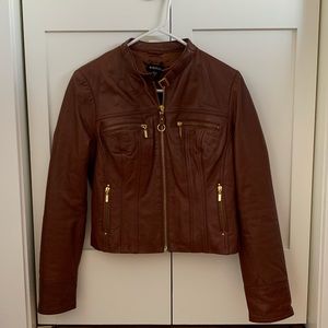Genuine Brown Leather Moto Jacket